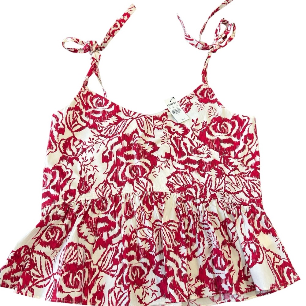 Express Women’s Floral V-Neck Tie Strap Peplum Tank Top NWT